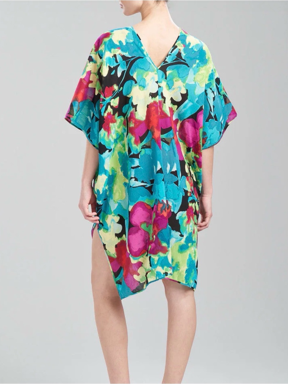 Natori Turquoise Floral Asymmetrical Cover‑Up Dress